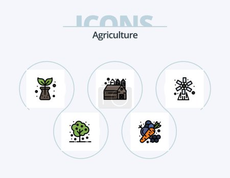 Téléchargez les illustrations : Agriculture Line Filled Icon Pack 5 Icon Design. . plant. farm. fertilizer. plant - en licence libre de droit