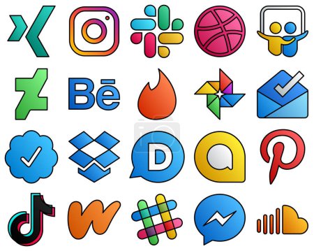 Illustration for 20 Professional icons tiktok. google allo. behance. disqus and twitter verified badge Filled Line Style Social Media Icon Set - Royalty Free Image