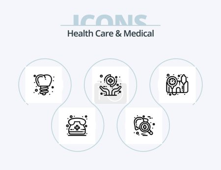 Illustration for Health Care And Medical Line Icon Pack 5 Icon Design. tooth. dental. eye test. clean. toothbrush - Royalty Free Image