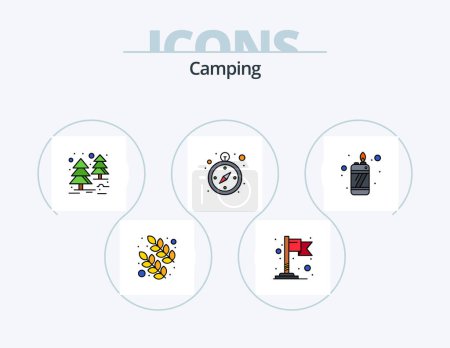 Téléchargez les illustrations : Camping Line Filled Icon Pack 5 Icon Design. . navigation. sun. logistics. tree - en licence libre de droit