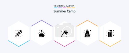 Téléchargez les illustrations : Summer Camp 25 Glyph icon pack including camping. sun. picnic. summer. cleaver - en licence libre de droit