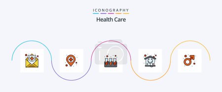 Téléchargez les illustrations : Health Care Line Filled Flat 5 Icon Pack Including gender. chemical. nursing home. home - en licence libre de droit