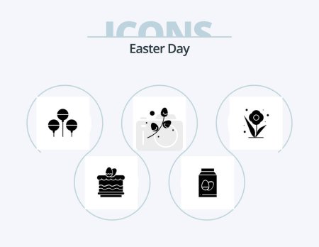 Téléchargez les illustrations : Easter Glyph Icon Pack 5 Icon Design. rose. flower. bloon. holiday. egg - en licence libre de droit