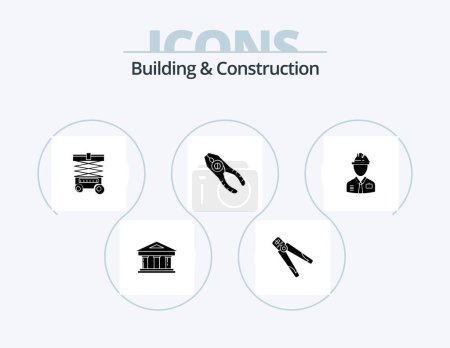 Ilustración de Building And Construction Glyph Icon Pack 5 Icon Design. pliers. crimping. lifter. forklift - Imagen libre de derechos