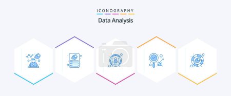 Ilustración de Data Analysis 25 Blue icon pack including focus analysis. search. report. growth. user - Imagen libre de derechos