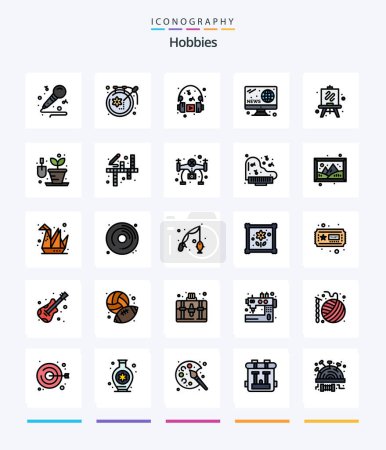 Téléchargez les illustrations : Creative Hobbies 25 Line FIlled icon pack  Such As hobbies. screen. hobbies. news. hobbies - en licence libre de droit