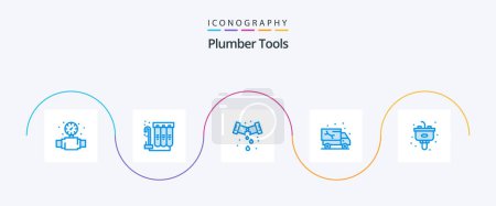 Téléchargez les illustrations : Plumber Blue 5 Icon Pack Including disposal. plumbing. leak. plumber. car - en licence libre de droit