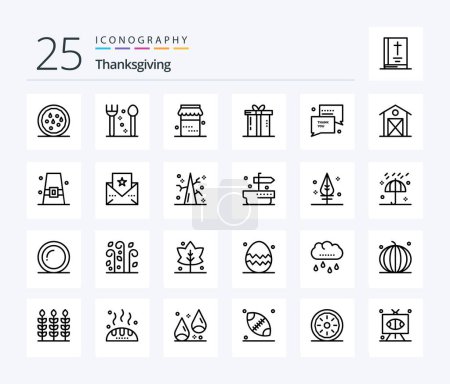 Illustration for Thanks Giving 25 Line icon pack including sms. you. thanksgiving. thank. present - Royalty Free Image