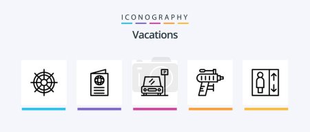 Ilustración de Vacations Line 5 Icon Pack Including camera. view. air. bench. wind. Creative Icons Design - Imagen libre de derechos