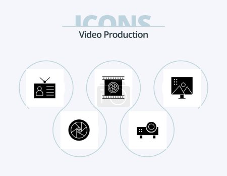 Illustration for Video Production Glyph Icon Pack 5 Icon Design. photographic lenses. camera lenses. slide projector. vintage. output device - Royalty Free Image