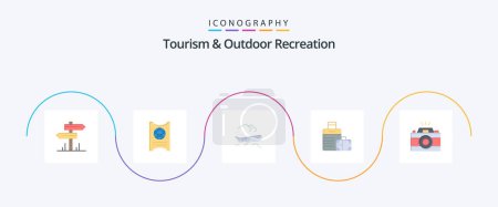 Illustration for Tourism And Outdoor Recreation Flat 5 Icon Pack Including image. hotel. air . handbag. luggage - Royalty Free Image