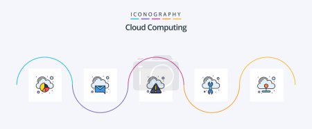 Téléchargez les illustrations : Cloud Computing Line Filled Flat 5 Icon Pack Including connection. tool. cloud. repair. cloud - en licence libre de droit