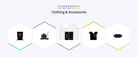 Illustration for Clothing and Accessories 25 Glyph icon pack including t shirt. fashion. weight. clothing. wallet - Royalty Free Image