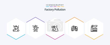 Téléchargez les illustrations : Factory Pollution 25 Line icon pack including . production. sewage. pollution. pollution - en licence libre de droit