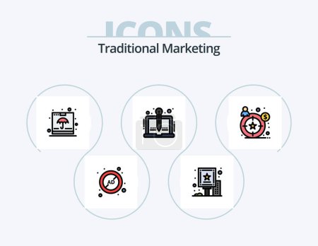 Ilustración de Traditional Marketing Line Filled Icon Pack 5 Icon Design. grow. business. profit. marketing. direct - Imagen libre de derechos