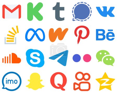 Ilustración de 20 Flat Social Media Icons for a Modern Graphic Design literature. facebook. meta and stock icons. High Resolution Gradient Icon Set - Imagen libre de derechos