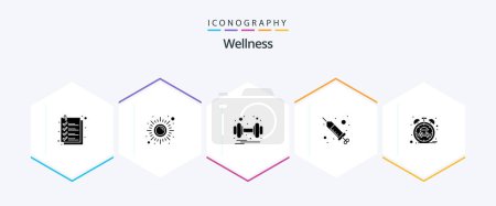 Téléchargez les illustrations : Wellness 25 Glyph icon pack including beat. procedure. yoga. injection. health - en licence libre de droit