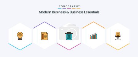 Illustration for Modern Business And Business Essentials 25 FilledLine icon pack including can. basket. document. trash. pencil - Royalty Free Image