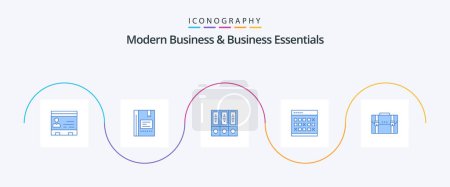 Illustration for Modern Business And Business Essentials Blue 5 Icon Pack Including database. archive. book. files. notebook - Royalty Free Image
