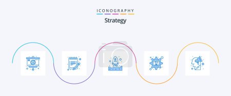 Illustration for Strategy Blue 5 Icon Pack Including plan. business solution. sheet. gear. up - Royalty Free Image