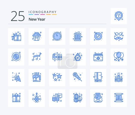 Ilustración de New Year 25 Blue Color icon pack including dvd. new year. party. invite. card - Imagen libre de derechos