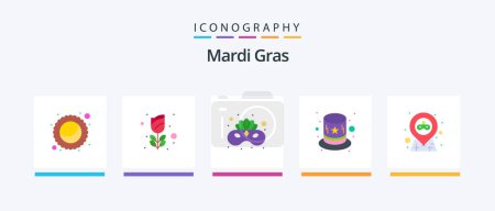 Illustration for Mardi Gras Flat 5 Icon Pack Including party. map. costume. location. costume. Creative Icons Design - Royalty Free Image