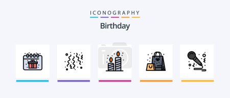 Téléchargez les illustrations : Birthday Line Filled 5 Icon Pack Including candle. party. birthday. food. birthday. Creative Icons Design - en licence libre de droit
