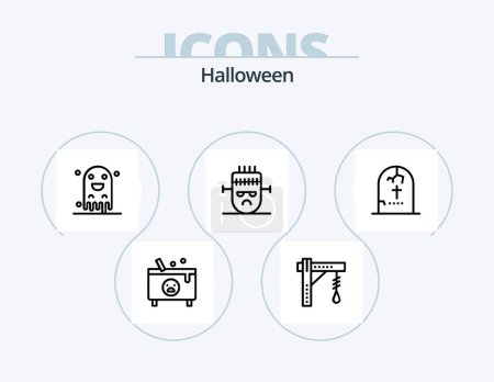 Ilustración de Halloween Line Icon Pack 5 Icon Design. night. bats. necklace. bat. pumpkin - Imagen libre de derechos