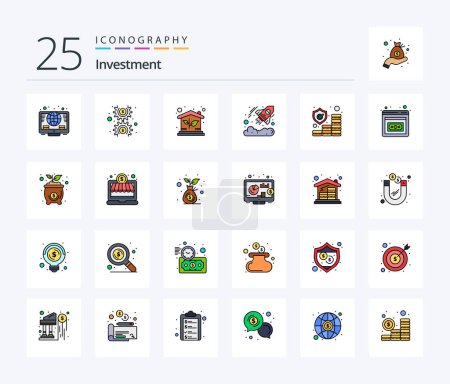 Ilustración de Investment 25 Line Filled icon pack including investment. startup. eco. investment. business - Imagen libre de derechos