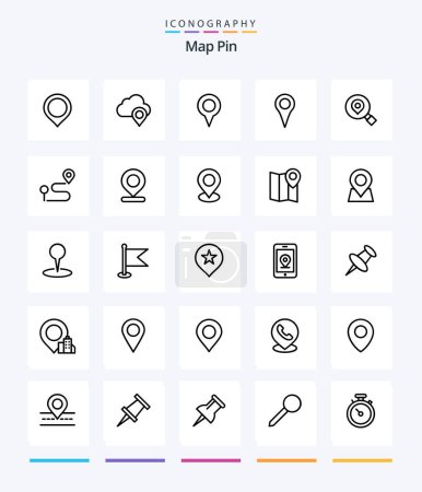 Téléchargez les illustrations : Creative Map Pin 25 OutLine icon pack  Such As map. location. geo location. map. research - en licence libre de droit