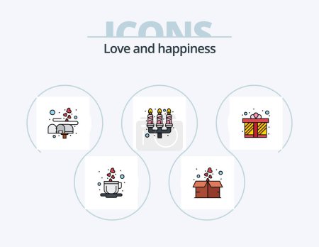 Ilustración de Love Line Filled Icon Pack 5 Icon Design. love. smart phone. drink. mobile. heart - Imagen libre de derechos