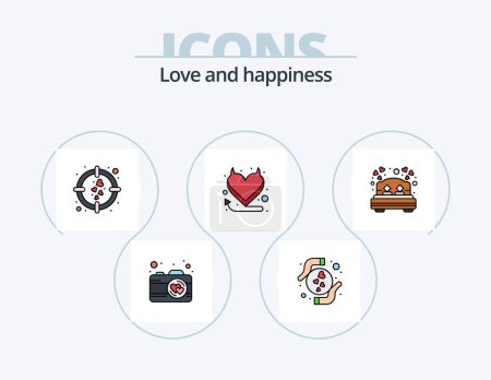 Illustration for Love Line Filled Icon Pack 5 Icon Design. heart. chemical. heart. party. balloon - Royalty Free Image