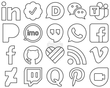 Illustration for 20 Clean and modern Black Line Social Media Icons such as facebook. pandora and whatsapp icons. Clean and minimalist - Royalty Free Image