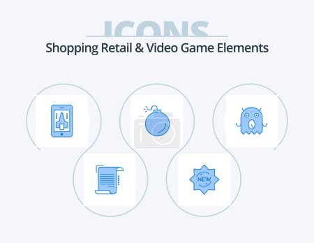 Illustration for Shoping Retail And Video Game Elements Blue Icon Pack 5 Icon Design. alien. explosion. badge. explosive. smartphone - Royalty Free Image