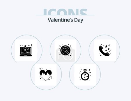 Téléchargez les illustrations : Valentines Day Glyph Icon Pack 5 Icon Design. romance. call. heart. love. circle - en licence libre de droit