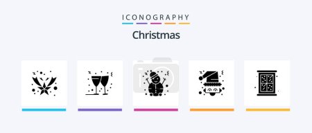 Illustration for Christmas Glyph 5 Icon Pack Including . window. snowman. snow. santa-claus. Creative Icons Design - Royalty Free Image