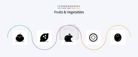 Téléchargez les illustrations : Fruits and Vegetables Glyph 5 Icon Pack Including olive. gorki. fruits. food. intellect - en licence libre de droit