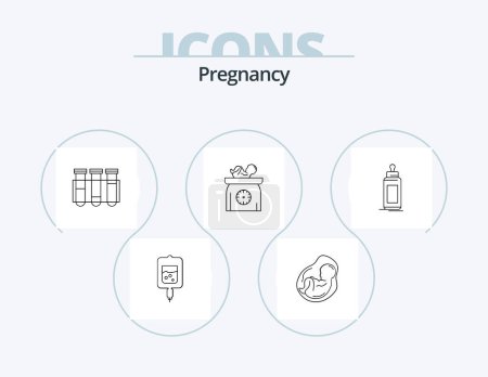 Téléchargez les illustrations : Pregnancy Line Icon Pack 5 Icon Design. capsule. medicine. pulse. ultrasound. sonogram - en licence libre de droit