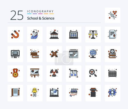 Téléchargez les illustrations : School And Science 25 Line Filled icon pack including scale. tubes. architecture. laboratory. chemical - en licence libre de droit