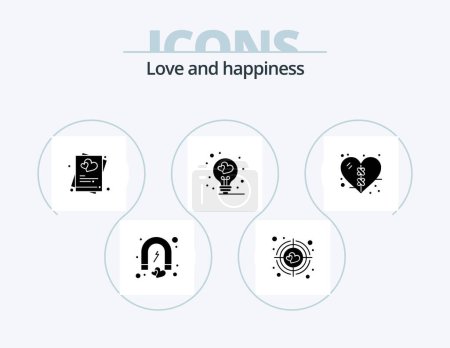 Illustration for Love Glyph Icon Pack 5 Icon Design. bandage. love bulb. heart. love. wedding - Royalty Free Image