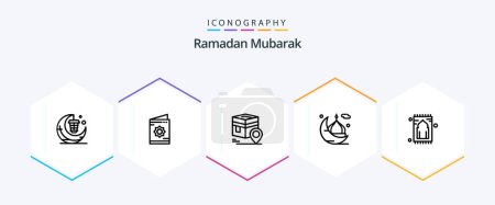 Téléchargez les illustrations : Ramadan 25 Line icon pack including mosque. moon. muslim. muslim. pin - en licence libre de droit