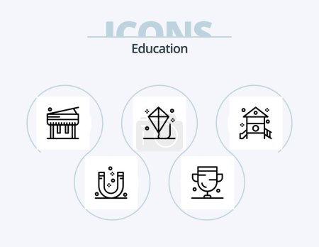 Téléchargez les illustrations : Education Line Icon Pack 5 Icon Design. mortarboard. graduate cup. success. education. counting - en licence libre de droit