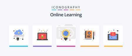 Illustration for Online Learning Flat 5 Icon Pack Including education. e. user. book. light. Creative Icons Design - Royalty Free Image