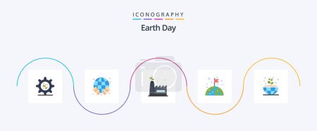 Illustration for Earth Day Flat 5 Icon Pack Including . plant. ecology factory. earth. world - Royalty Free Image