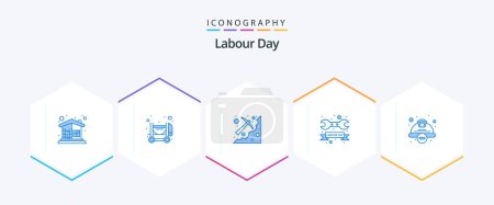 Illustration for Labour Day 25 Blue icon pack including day. tool. cave. repair. pickaxe - Royalty Free Image