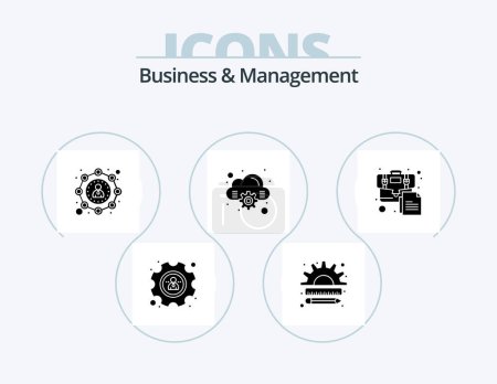 Téléchargez les illustrations : Business And Management Glyph Icon Pack 5 Icon Design. business. bag. affiliate. online. cloud - en licence libre de droit