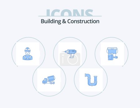 Téléchargez les illustrations : Building And Construction Blue Icon Pack 5 Icon Design. machine. drill. tools. supervisor. avatar - en licence libre de droit