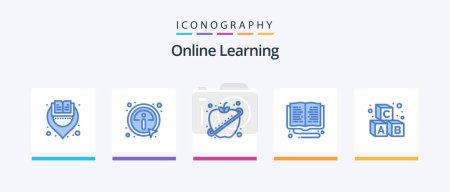 Illustration for Online Learning Blue 5 Icon Pack Including alphabet. online learning. apple. online. education. Creative Icons Design - Royalty Free Image