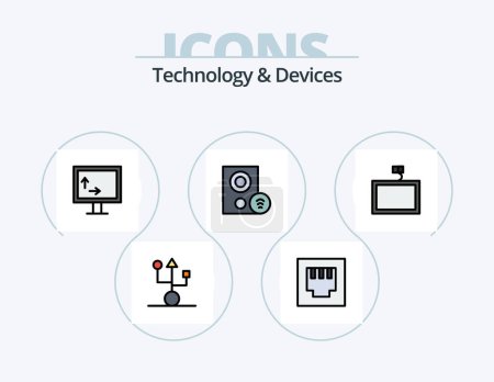 Ilustración de Devices Line Filled Icon Pack 5 Icon Design. memory. speaker. mount. hardware. devices - Imagen libre de derechos
