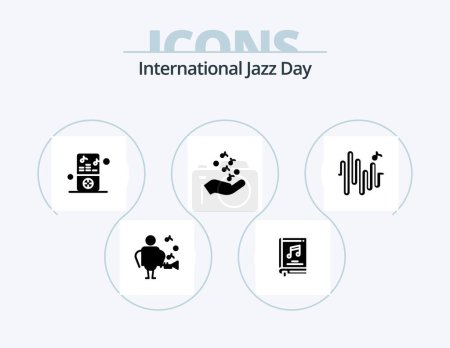 Téléchargez les illustrations : International Jazz Day Glyph Icon Pack 5 Icon Design. hand . music . player. music - en licence libre de droit
